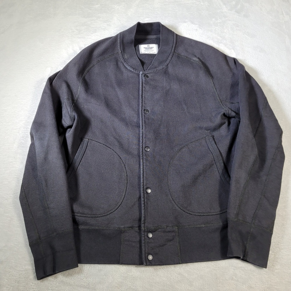 Reigning Champ Bomber Jacket Mens Large Black Heavy Fleece Snap Front Canada
